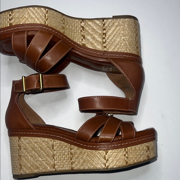 Vince Camuto Brown Leather Wedge Sandals - Picture 5 of 12